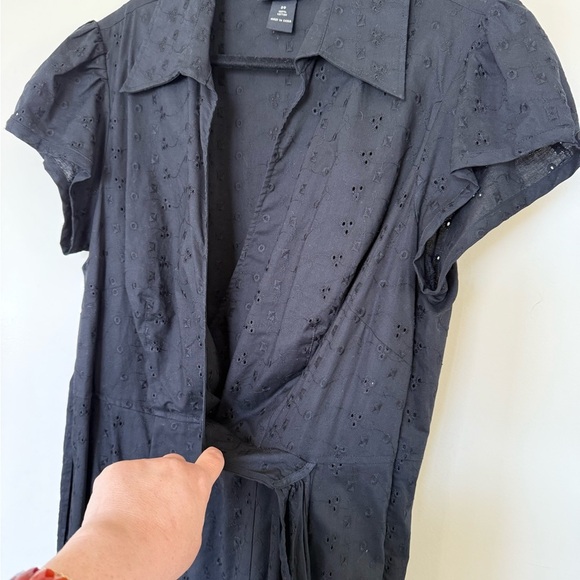 NWOT Lane Bryant Black Midi Eyelet Wrap Dress with Collar in Size 20 - Picture 3 of 9